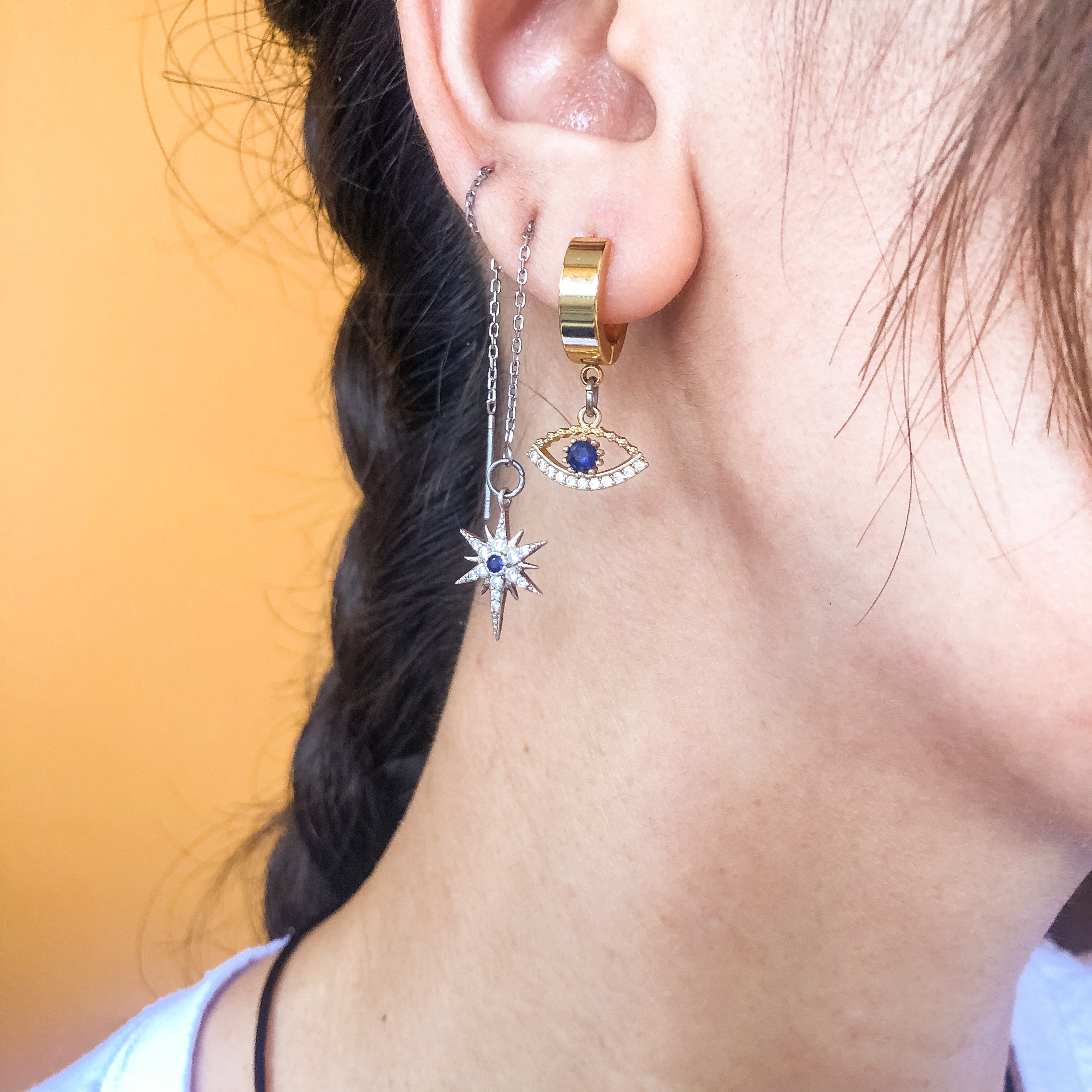 KACESORY - North Star Blue Gem Dangling Earrings
