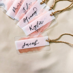 Custom Personalised Hand lettered/calligraphy Matte Plastic Gift Tags with Name Slips