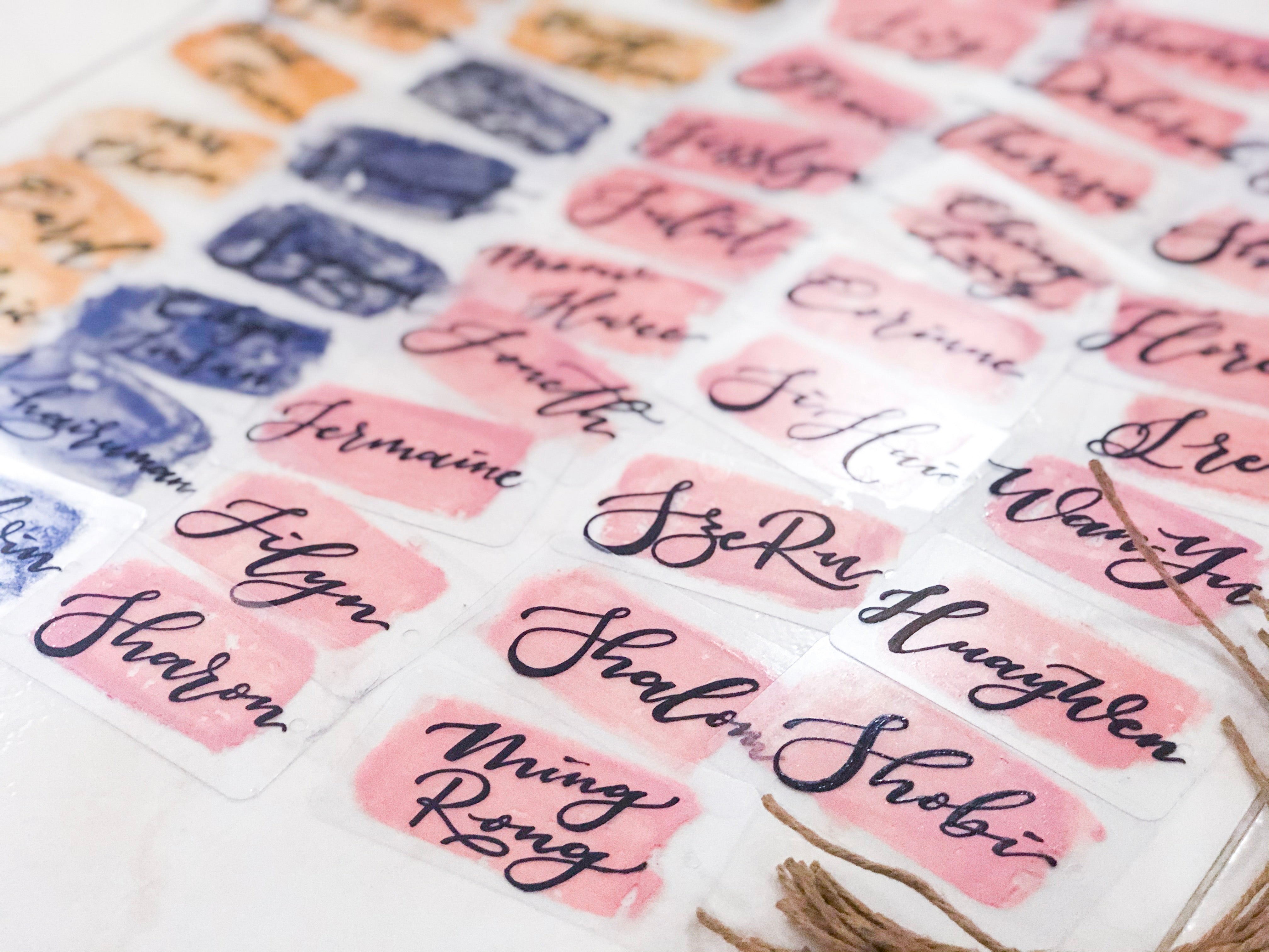 Custom Personalised Hand lettered/calligraphy Matte Plastic Gift Tags with Name Slips